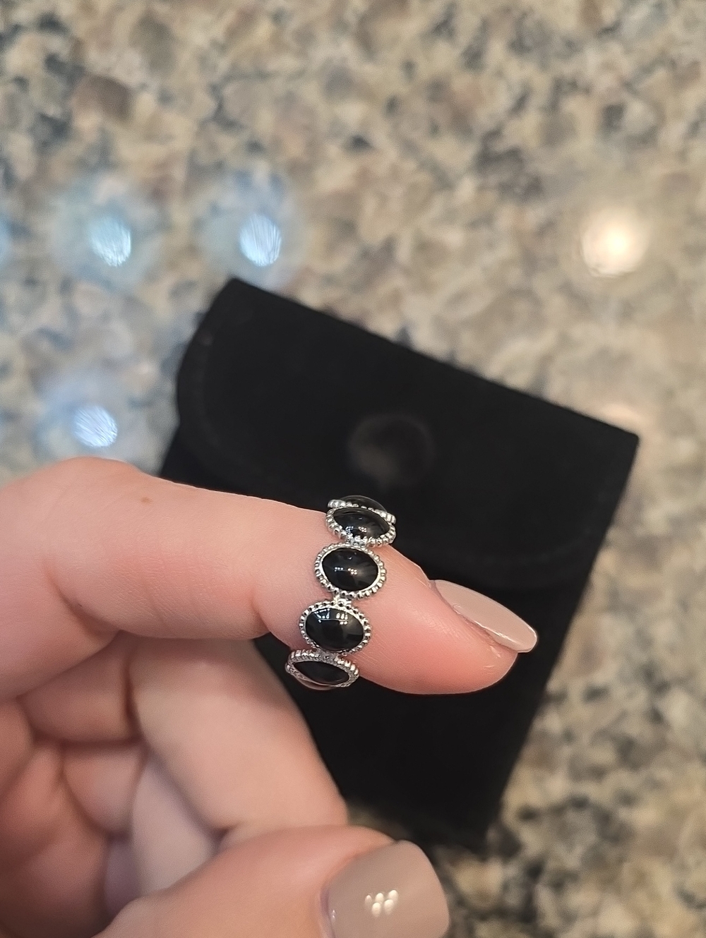 Plunder--Elegant Black Stone Silver Ring - Women Jewelry